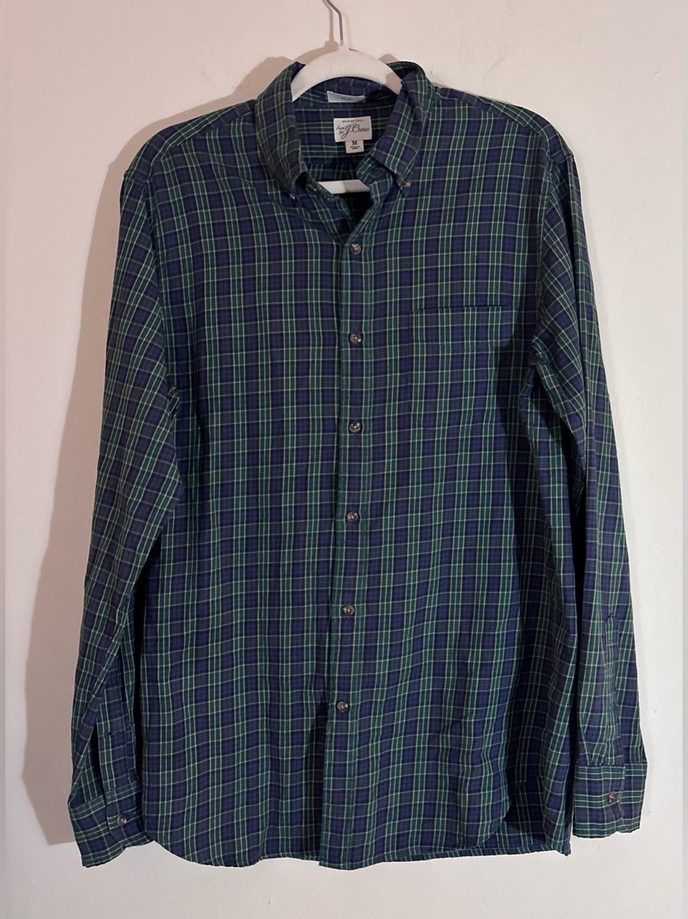 J.Crew Brushed Twill Plaid Button Down Shirt Navy Green Men’s M Slim